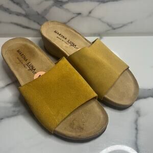 Marina Luna Italian Women's Yellow Suede Beachy Summer Slide Wedge Sandals Sz 7